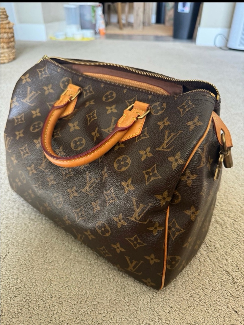 Louis Vuitton Brown Monogram Canvas Satchel with Tan Trim- Speedy 30